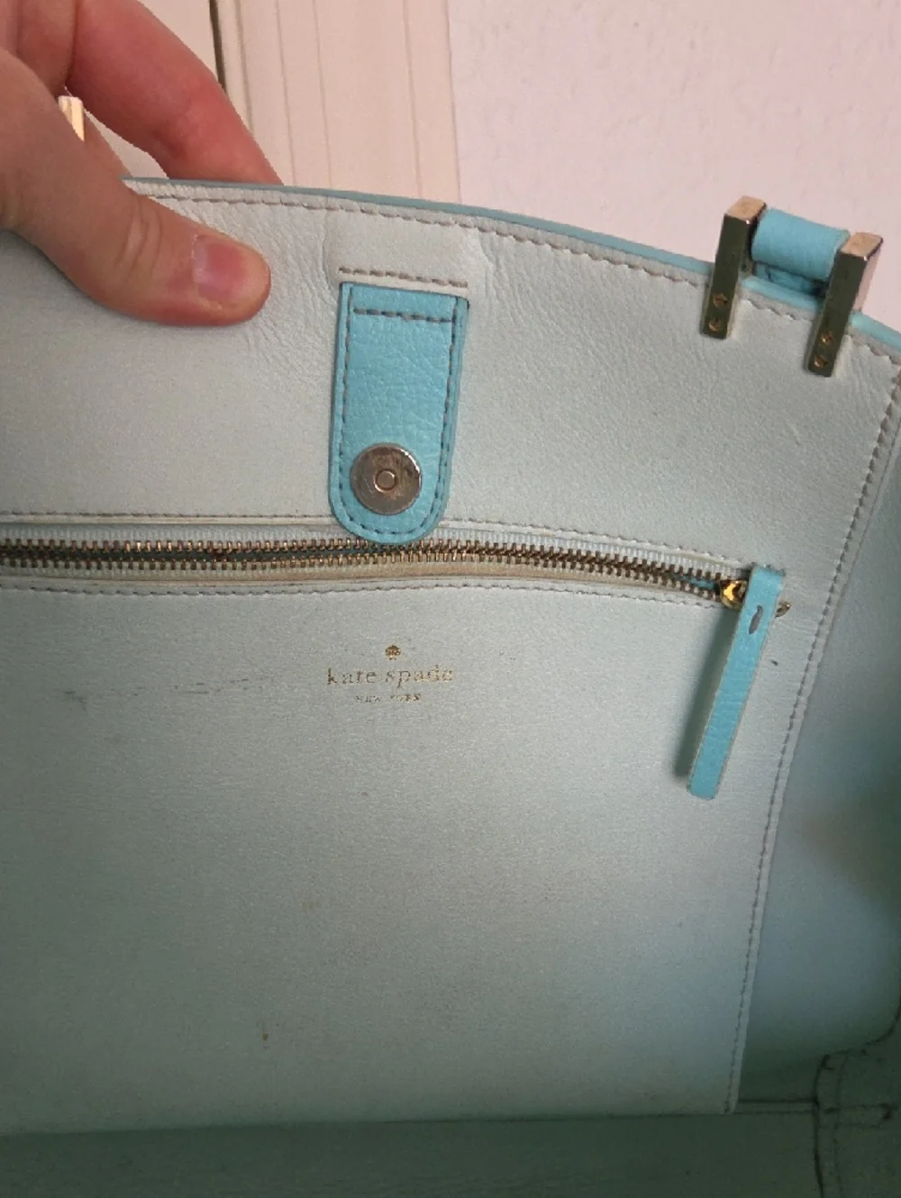 kate spade aqua studded leather tote